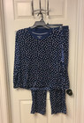 Nautica Pajamas Women Size Medium Navy Blue Polka Dot 2-pc Pj Set soft  Exc Cond