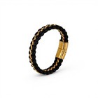 Men s Braided Leather Bracelet Black Woven Wristband Magnetic Clasp