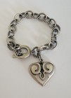 Vintage Claudia Agudelo Exex Sterling Silver Heart Charm Link Chain Bracelet