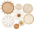 Boho Wall Basket Decor Set Of 8 - Flat Woven Basket Wall Hanging Decor round    