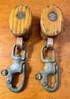 Pair Of Antique Vintage Wooden Sailboat Bronze Snatch Block Pulleys
