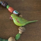Vintage Large Bird Hand Carved   Painted Wood Necklace Folk Art Green Pendant