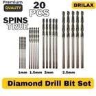 Diamond Drill Bit Set 1mm 1 5mm 2mm 2 5mm 20 Pieces 4 Sizes Twist Tip Jewelry Be