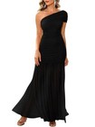  Women s Elegant Formal Long Dress One Shoulder Sleeveless Ruched Large Black