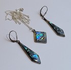 Vintage Mexico Alpaca Silver Abalone Shell Necklace And Matchingpierced Earrings