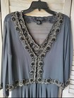 Jkara Long Evening Gown Mother Of The Bride Beaded Chiffon 20w Gray 3 4 Sleeve 
