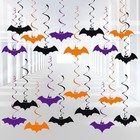 46 Pcs Halloween Bat Hanging Swirl Decorations Black Orange Purple Flying