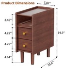 Narrow Nightstand With 2 Drawers - Solid Wood Narrow Side Table With Open She   