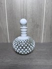 Vintage White Opalescent Hobnail Glass Decorative Bottle With Stopper Milk Glass