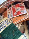 Lot Vintage Sewing Items Thread Spools Snaps Hooks Misc Notions In Tin