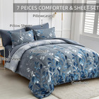 Blue Comforter Set California King Size 7 Piece Navy Botanical Gradient Leaves U