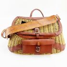Vintage Fishing Creel Basket Leather Strap French Weave Split Willow Pouch As Is