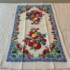 Vintage Kitchen Dish Towel  1950   s  Fruit  Leaves  Cotton  Red  Blue  Aqua