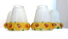 Vintage Set Of 4 Reverse Painted Floral Motif Satin Glass Lamp Light Shades