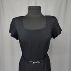Vintage Taurus Ii Dress Womens 6p Black Sheath Belted Square Neck Side Slit 90s