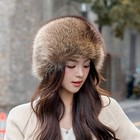 Women s Real Natural Brown Raccoon Fur Hat Round Ski Cap Elastic Beanie Earlaps