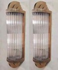 Art Deco Vintage Brass   Glass Rod Wall Sconce Light Fixtures Antique Set Of 2