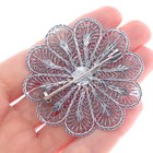 900 Silver Antique Palestine Flower Filigree Oxidized Pin Brooch