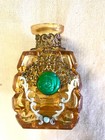 Czechoslovakian Pair Of Perfume Bottles Jeweled With Green Stones 