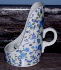 Vintage Pwf Japan Porcelain Candle Holder With Finger Handle Blue Floral
