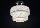 10    Rewired Antique Vtg Art Deco Flush Mount Fixture Skyscraper 3 Tiered Glass