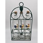Vintage Rooster Oil And Vinegar Glass Bottles In Holder Set Of 3