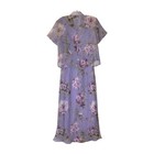 Vtg Karin Stevens Dress Set 10 Maxi Sheer Floral Chiffon Ethereal Fairy Wedding