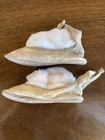 Antique Victorian Child doll Button Shoes 1900 edwardian White Leather Worn