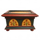 Jewelry Chest Box Hand Painted Green Red Wood Storage Floral Panels Bun Feet