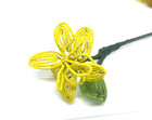 Vintage French Glass Seed Beaded Flowers 3 Short Stems Orange   Yellow