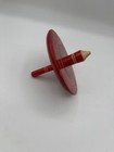 Vtg Wooden Spinning Top Red Toy Carved Hand Painted Hieroglyphic Folklore