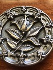Antique Vintage  Large Brass Metal Picture Button Embossed Rose Flower 1- 3 8   