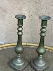 Vintage Pair Of Heavy Gauge Mexican Brass Altar Candlesticks 16 5    Tall