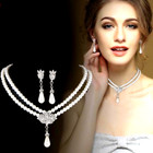 Silver Crystal And Pearl Sparkling Rhinestone Wedding Prom Necklace Earring Set