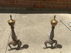 Vintage Brass Andirons Fireplace Log Holders Cast Iron Fire Dogs 
