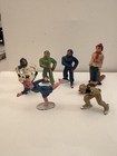 Barclay   Lead Figures 5 Ice Skaters And 1 Skier  Vintage Cast Iron Winter Scene
