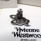 Vivienne Westwood Gun Metal Tone Orb Stud Earrings With Hexagonal White Crystal