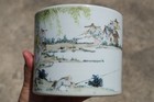 0108 Light Colorful Porcelain Brush Pot With Fishermen Fishing Scene              