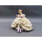 Dresden Germany Large Ballerina Holding Flower Porcelain Lace Figurine  read 