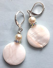 White Mother Of Pearl Glass Pearl Ab Crystal Earring Sp Leverback Artisan 618