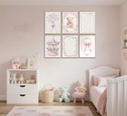 6pcs Pink Vintage Baby Girl Nursery Wall Art Prints Cute Carousel Teddy Bear    