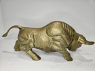 Vintage Brass Charging Bull Taurus Sculpture Figurine Mid Century Heavy 4 Lbs 