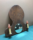 Vtg Wooden Wall Mirror Double Sconce Oak Wall Plaque Light Fixture Old 1572-26b