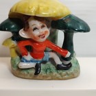 Vintage Pixie Elf With Mushrooms Glazed Ceramic Planter Made In Japan 