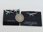 Southwest Sterling Silver   Turquoise Small Roadrunner Earrings   Pin Wr-16