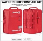 Survivex Ipx7 Waterproof Portable First Aid Kit Red W  Bandages  Cpr Mask