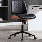 Home Office Chair No Arms With Wheels  Mid Back Walnut Style  Black