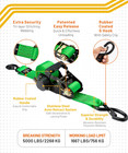 Strapinno Retractable Ratchet Tie-down Straps 5 000 2 Inches X 12 Feet  Green 
