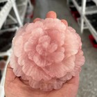 1pc Natural Pink Rose Quartz Carved Peony Flower Skull Crystal Reiki Gift