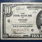 1929  10 National Currency Chicago Il Frbn Brown Seal Old Vintage Us Currency